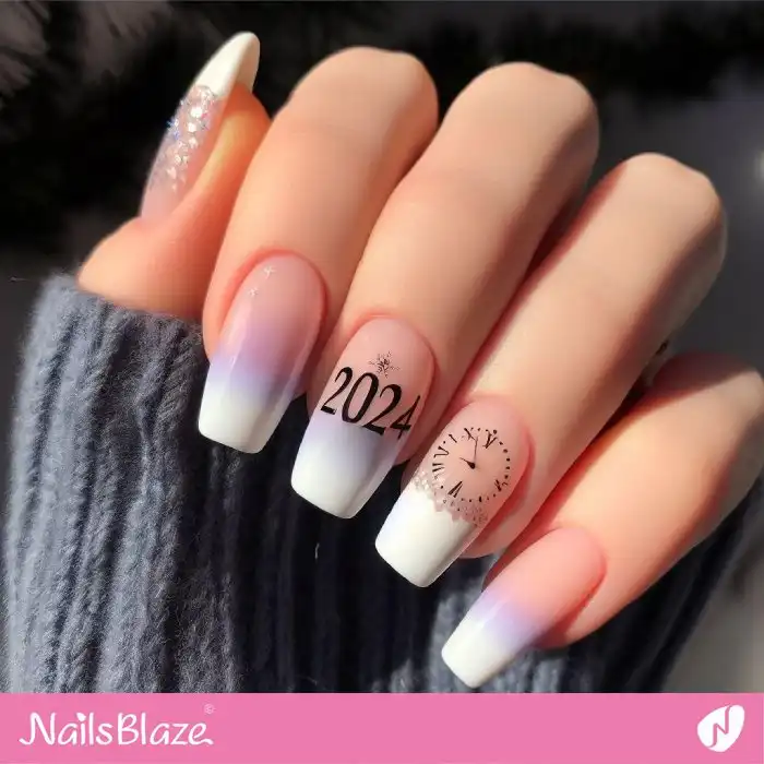 Happy New Year Clock Countdown Nails | 2024 Nails - NB1348